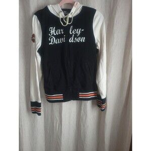 Harley Davidson Women's Logo Embroidered Zip Hood Sweatshirt  Black White